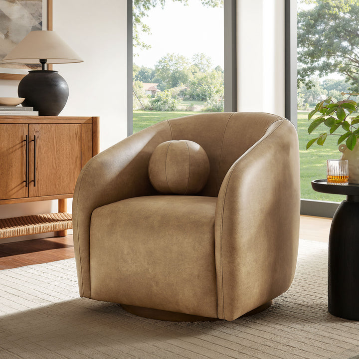 Holland Swivel Vegan Leather Armchair in Toast