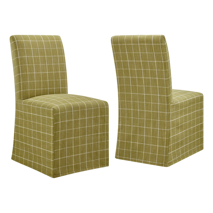 Aster Linen Cotton Blend Slipcovered Dining Chairs Set of 2 in Artichoke Windowpane Check