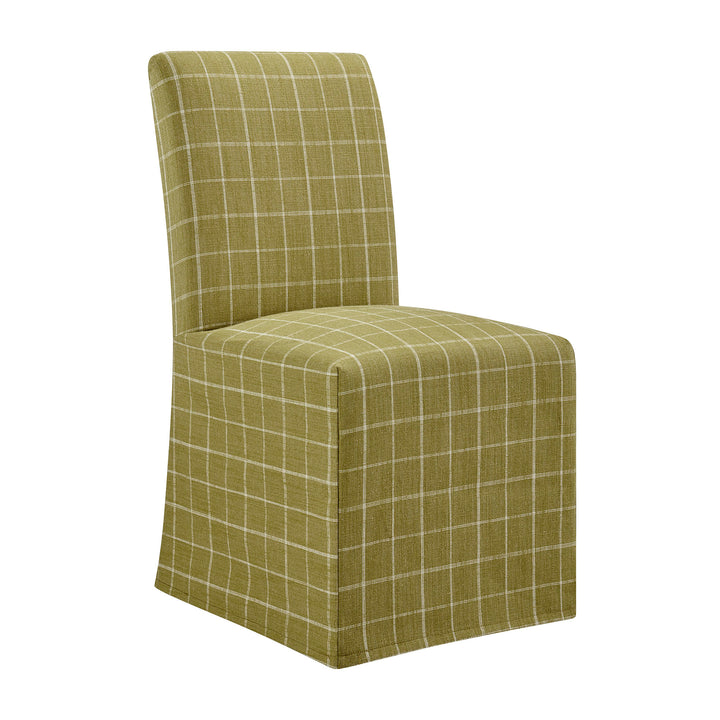 Aster Linen Cotton Blend Slipcovered Dining Chairs Set of 2 in Artichoke Windowpane Check