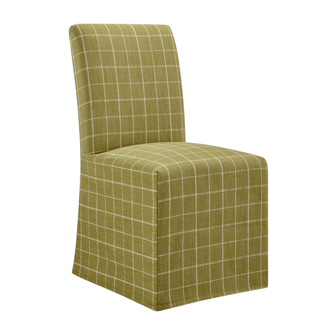 Aster Linen Cotton Blend Slipcovered Dining Chairs Set of 2 in Artichoke Windowpane Check