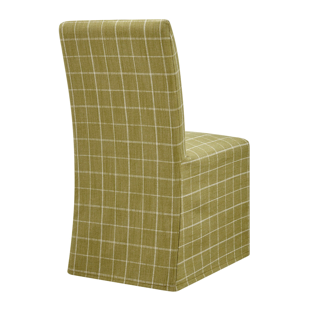 Aster Linen Cotton Blend Slipcovered Dining Chairs Set of 2 in Artichoke Windowpane Check