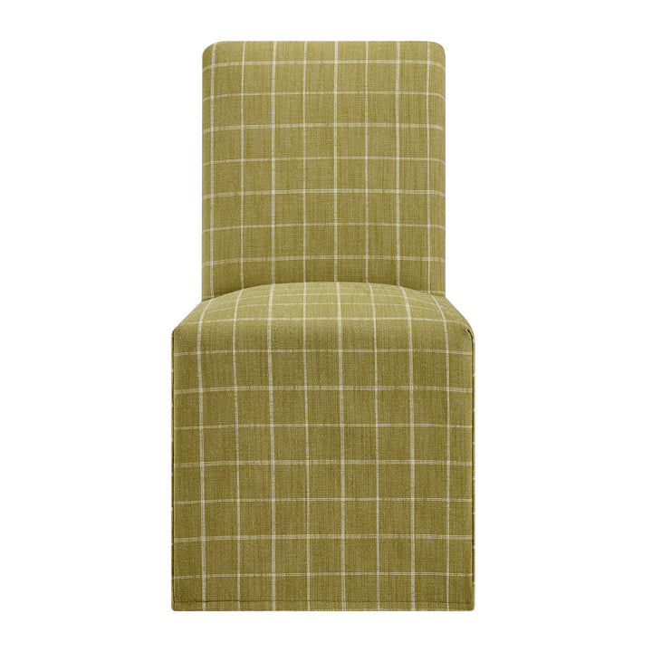 Aster Linen Cotton Blend Slipcovered Dining Chairs Set of 2 in Artichoke Windowpane Check