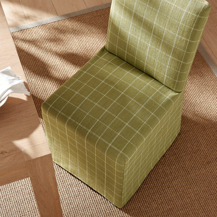 Aster Linen Cotton Blend Slipcovered Dining Chairs Set of 2 in Artichoke Windowpane Check