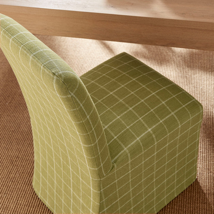 Aster Linen Cotton Blend Slipcovered Dining Chairs Set of 2 in Artichoke Windowpane Check