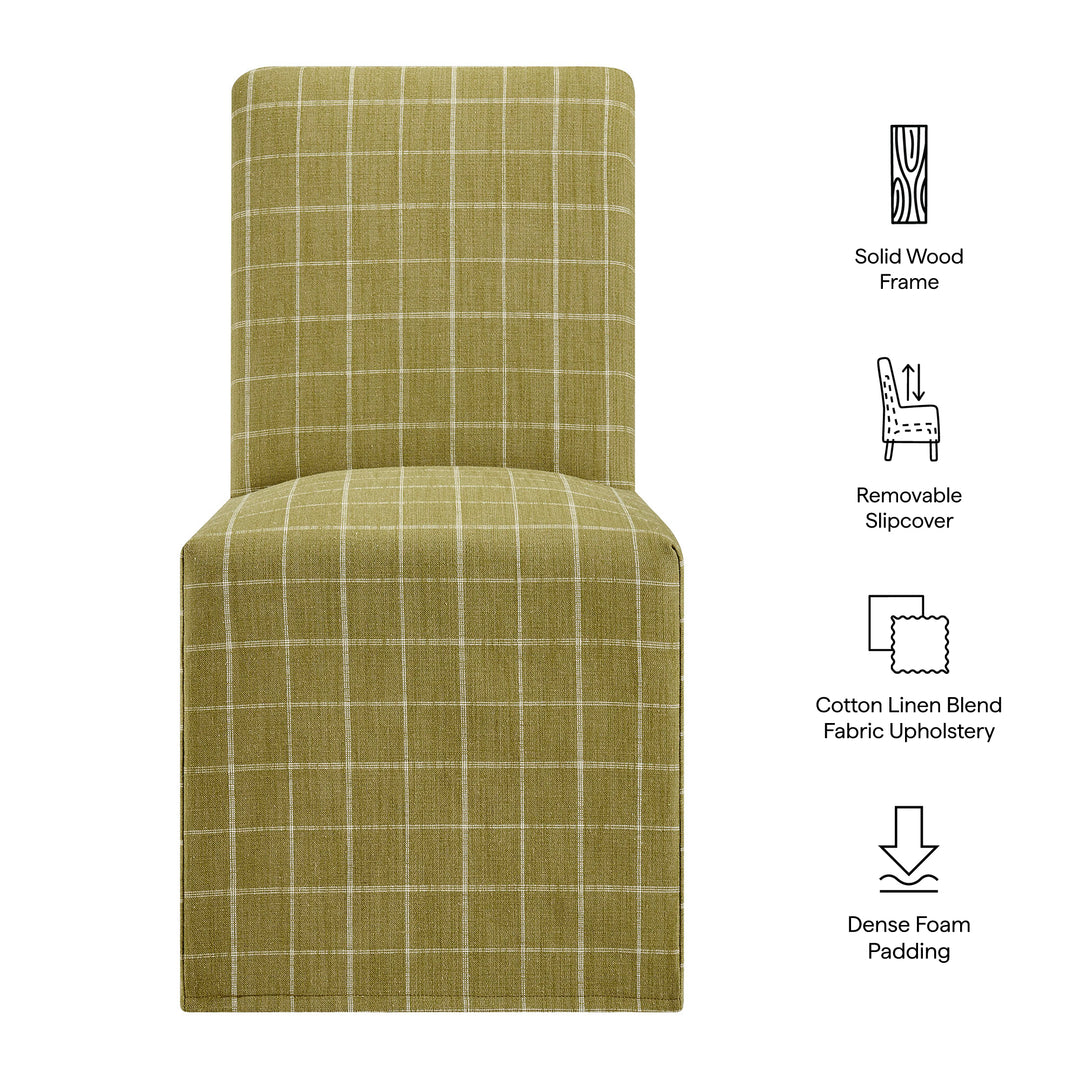 Aster Linen Cotton Blend Slipcovered Dining Chairs Set of 2 in Artichoke Windowpane Check