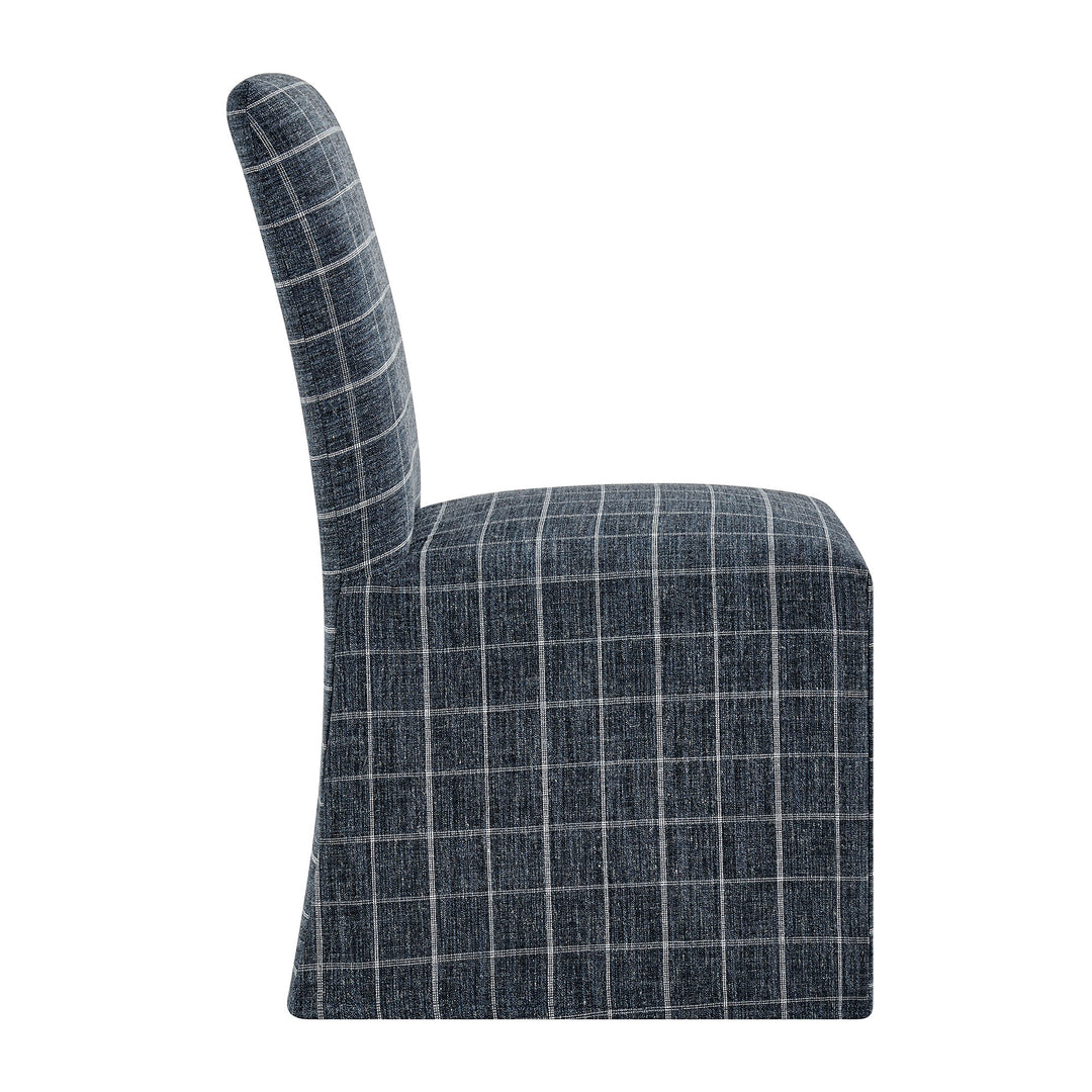 Aster Linen Cotton Blend Slipcovered Dining Chairs Set of 2 in Denim Windowpane Check