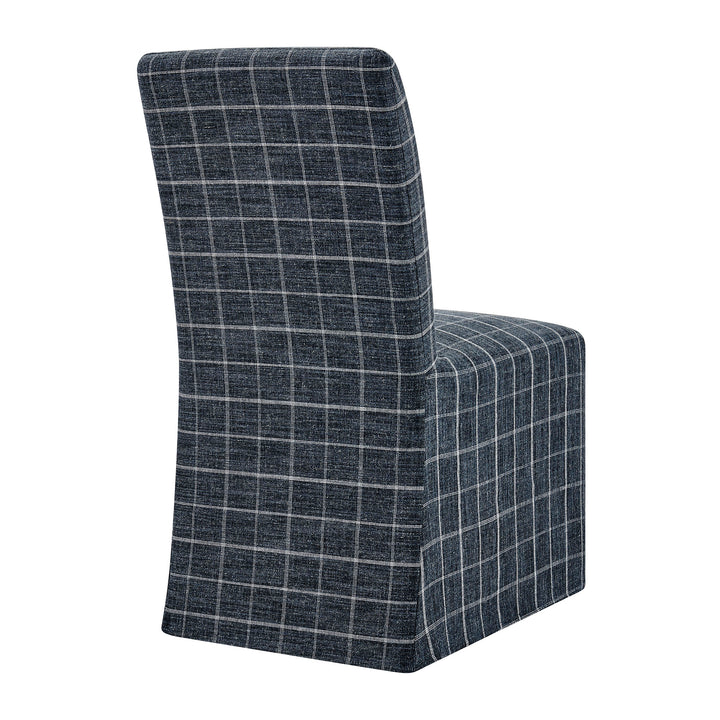 Aster Linen Cotton Blend Slipcovered Dining Chairs Set of 2 in Denim Windowpane Check