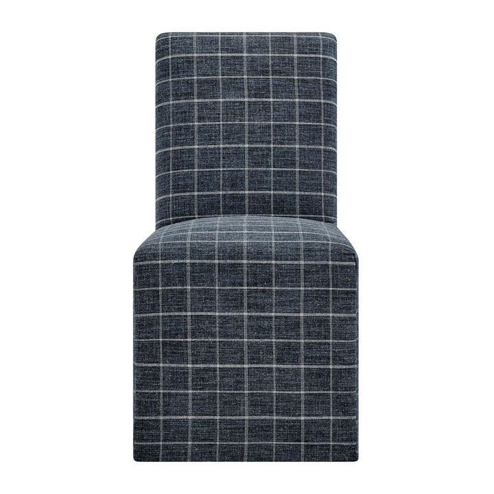 Aster Linen Cotton Blend Slipcovered Dining Chairs Set of 2 in Denim Windowpane Check