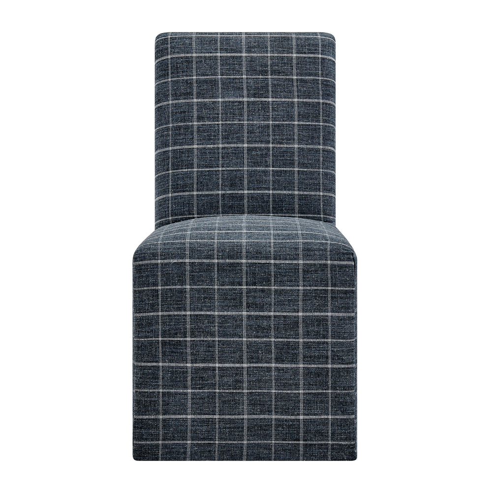 Aster Linen Cotton Blend Slipcovered Dining Chairs Set of 2 in Denim Windowpane Check