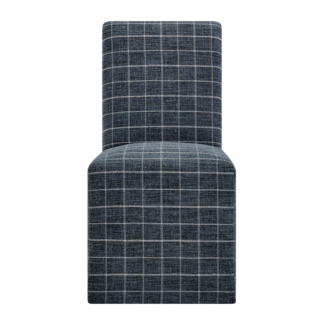 Aster Linen Cotton Blend Slipcovered Dining Chairs Set of 2 in Denim Windowpane Check