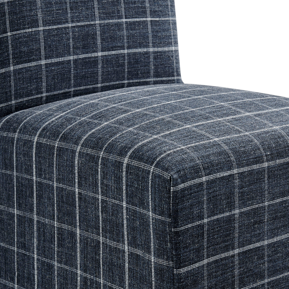 Aster Linen Cotton Blend Slipcovered Dining Chairs Set of 2 in Denim Windowpane Check