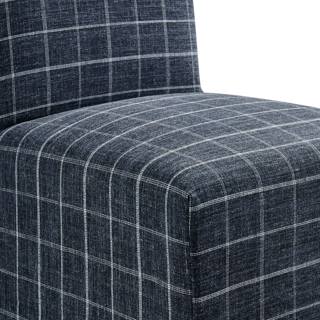 Aster Linen Cotton Blend Slipcovered Dining Chairs Set of 2 in Denim Windowpane Check