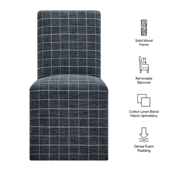 Aster Linen Cotton Blend Slipcovered Dining Chairs Set of 2 in Denim Windowpane Check