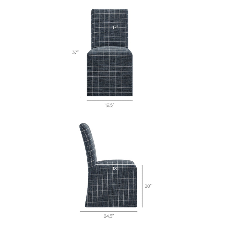 Aster Linen Cotton Blend Slipcovered Dining Chairs Set of 2 in Denim Windowpane Check