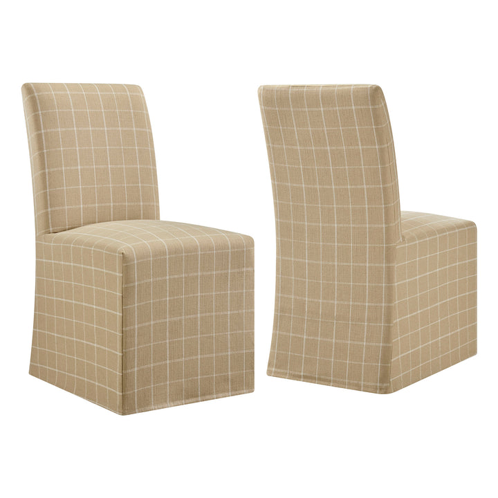 Aster Linen Cotton Blend Slipcovered Dining Chairs Set of 2 in Hemp Windowpane Check