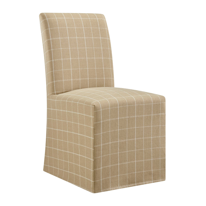 Aster Linen Cotton Blend Slipcovered Dining Chairs Set of 2 in Hemp Windowpane Check