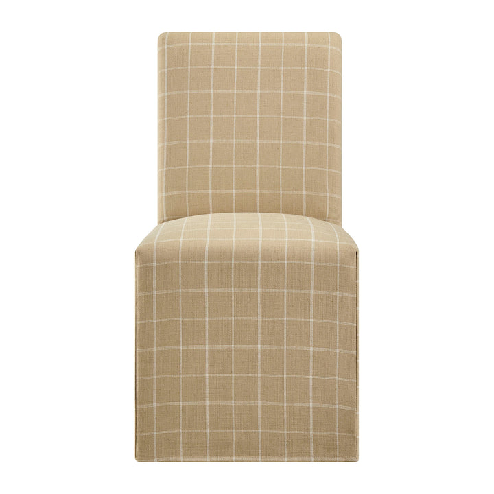 Aster Linen Cotton Blend Slipcovered Dining Chairs Set of 2 in Hemp Windowpane Check