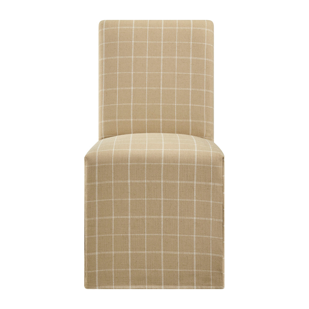 Aster Linen Cotton Blend Slipcovered Dining Chairs Set of 2 in Hemp Windowpane Check