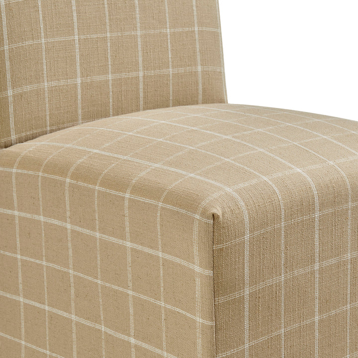 Aster Linen Cotton Blend Slipcovered Dining Chairs Set of 2 in Hemp Windowpane Check