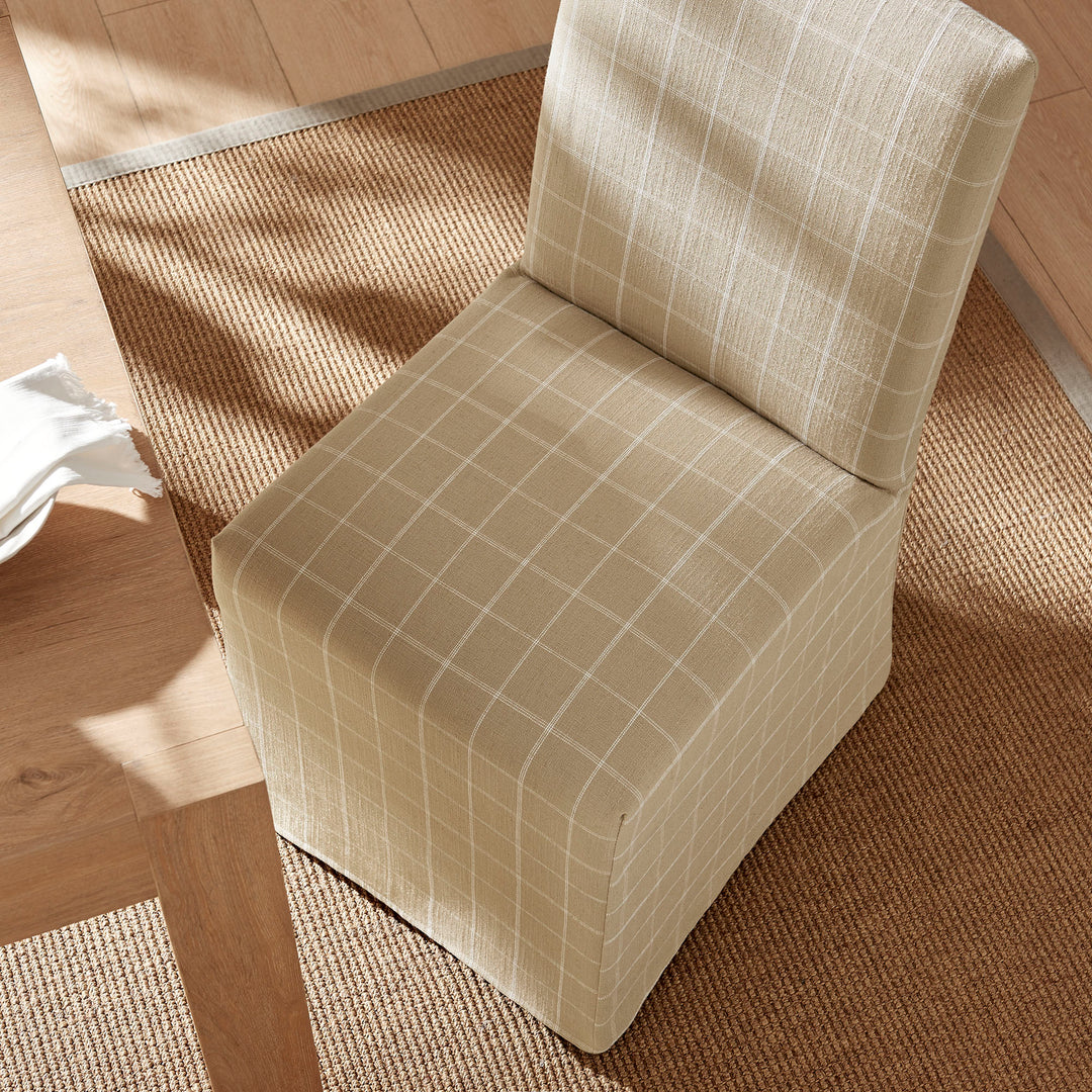 Aster Linen Cotton Blend Slipcovered Dining Chairs Set of 2 in Hemp Windowpane Check