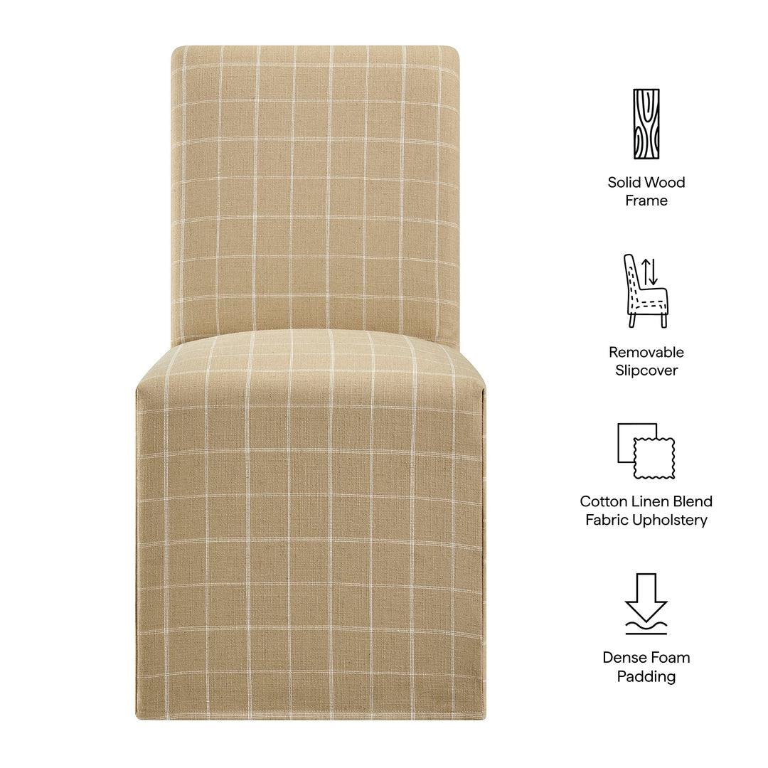 Aster Linen Cotton Blend Slipcovered Dining Chairs Set of 2 in Hemp Windowpane Check