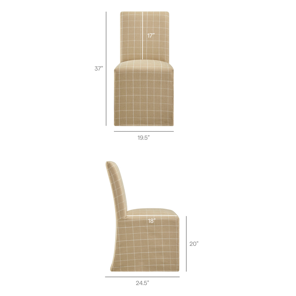 Aster Linen Cotton Blend Slipcovered Dining Chairs Set of 2 in Hemp Windowpane Check