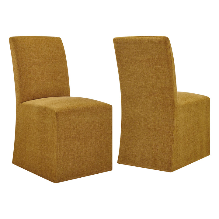 Aster Slub Weave Fabric Slipcovered Dining Chairs Set of 2 in Copper