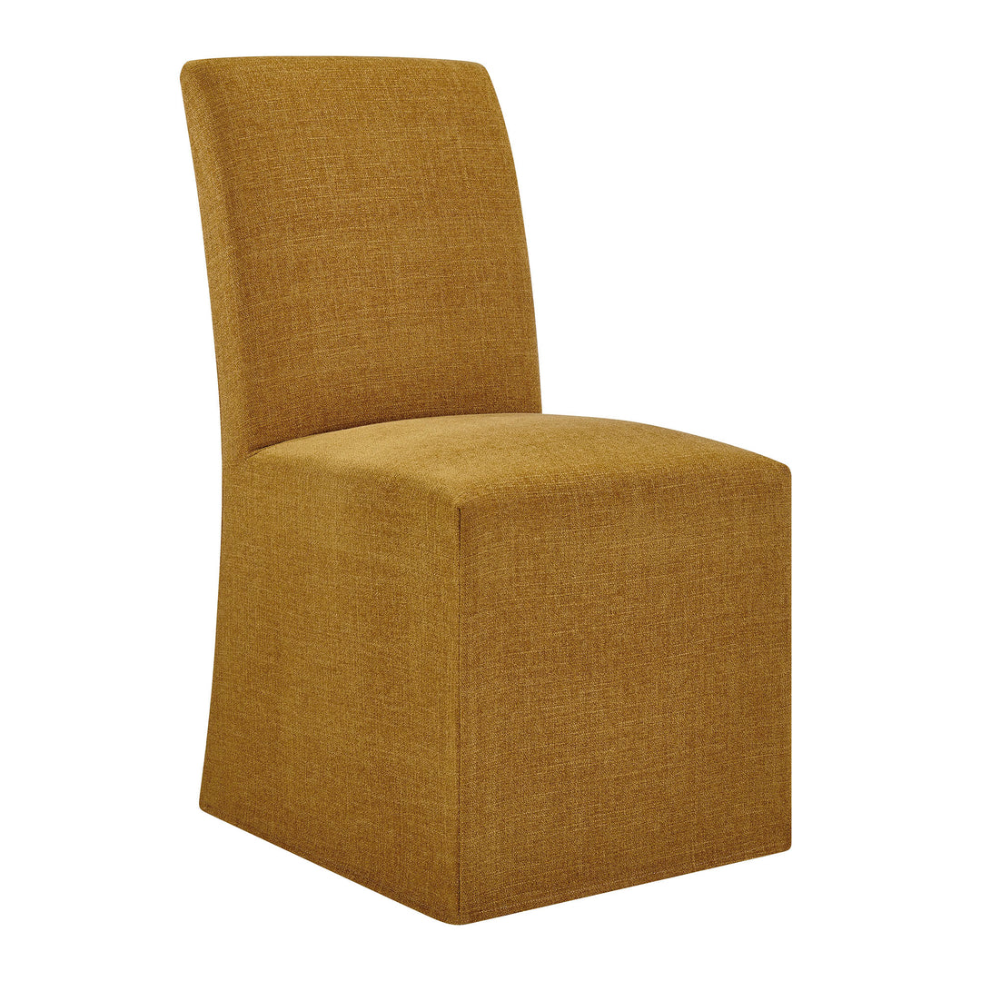 Aster Slub Weave Fabric Slipcovered Dining Chairs Set of 2 in Copper