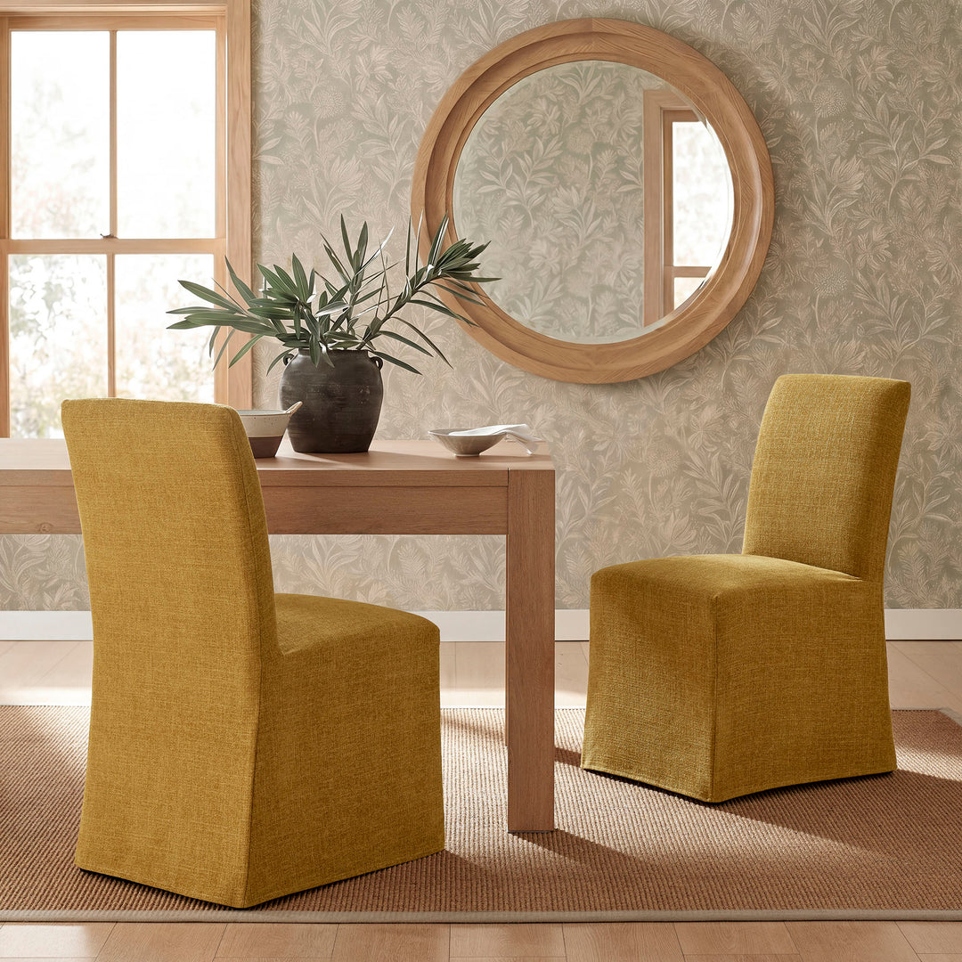 Aster Slub Weave Fabric Slipcovered Dining Chairs Set of 2 in Copper