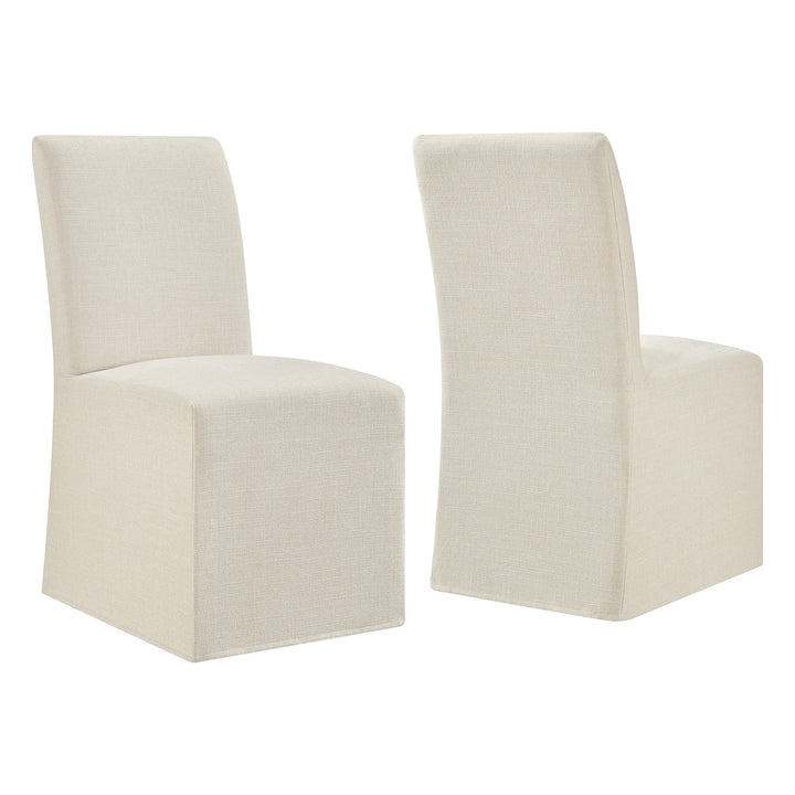 Aster Slub Weave Fabric Slipcovered Dining Chairs Set of 2 in Ecru