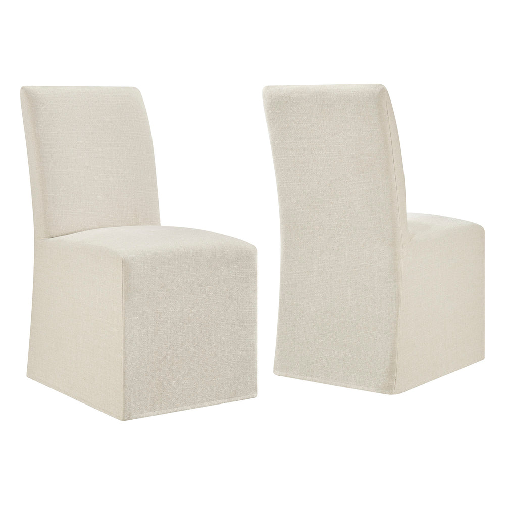 Aster Slub Weave Fabric Slipcovered Dining Chairs Set of 2 in Ecru