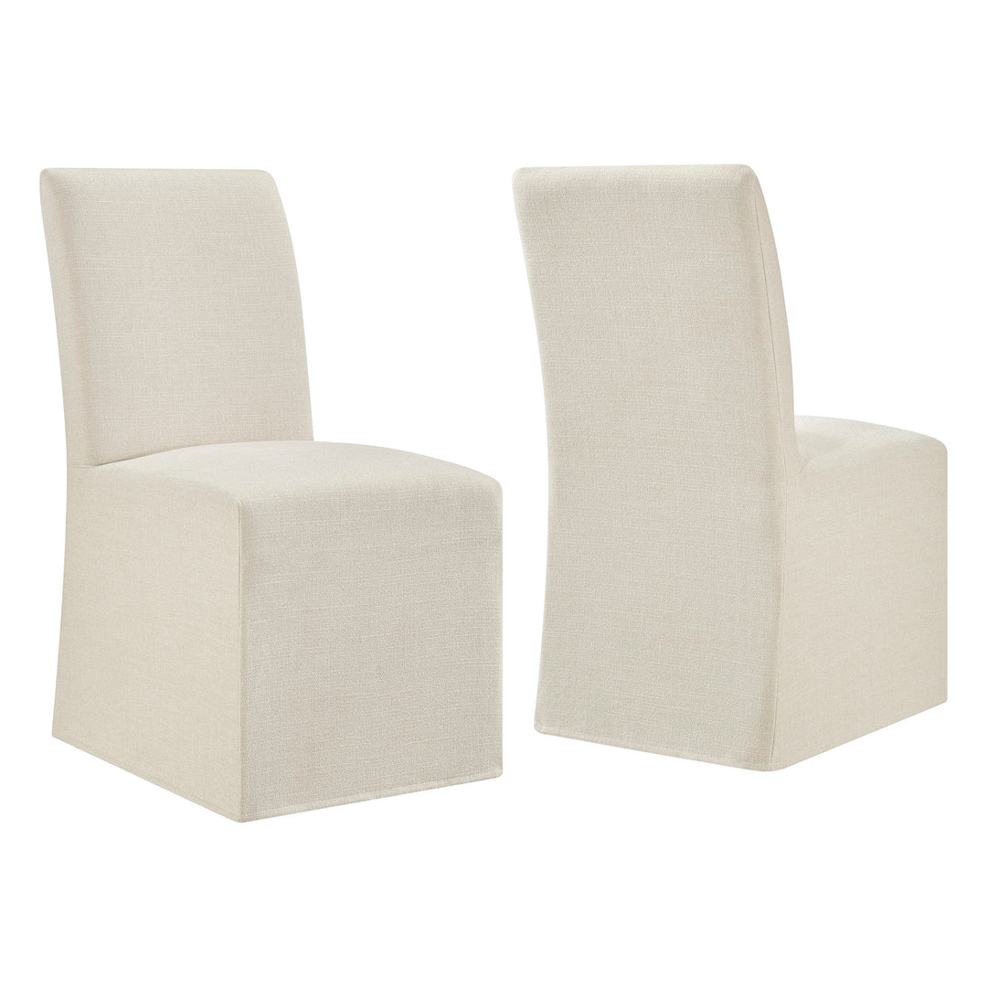 Aster Slub Weave Fabric Slipcovered Dining Chairs Set of 2 in Ecru