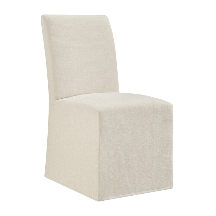Aster Slub Weave Fabric Slipcovered Dining Chairs Set of 2 in Ecru