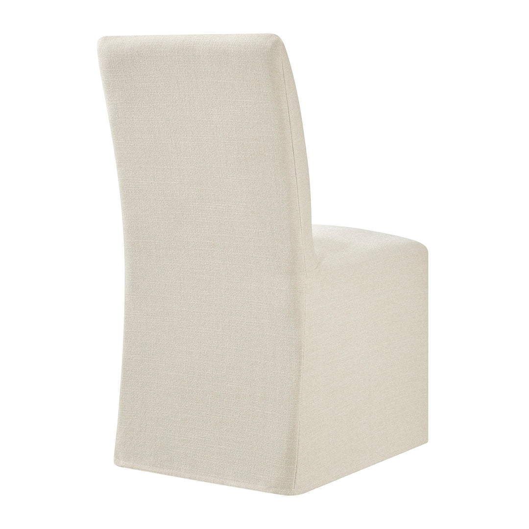 Aster Slub Weave Fabric Slipcovered Dining Chairs Set of 2 in Ecru