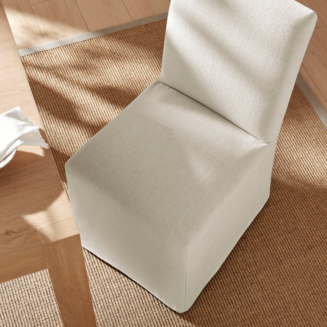 Aster Slub Weave Fabric Slipcovered Dining Chairs Set of 2 in Ecru