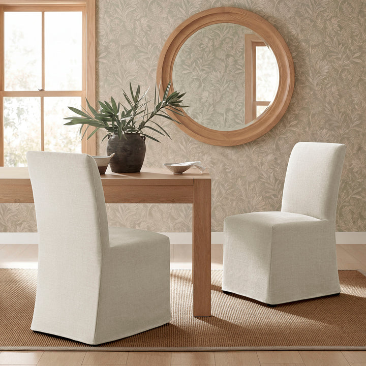 Aster Slub Weave Fabric Slipcovered Dining Chairs Set of 2 in Ecru