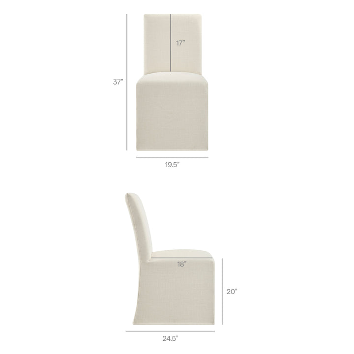 Aster Slub Weave Fabric Slipcovered Dining Chairs Set of 2 in Ecru
