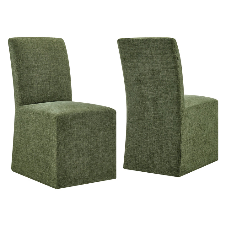 Aster Slub Weave Fabric Slipcovered Dining Chairs Set of 2 in Foliage