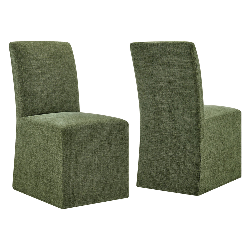 Aster Slub Weave Fabric Slipcovered Dining Chairs Set of 2 in Foliage