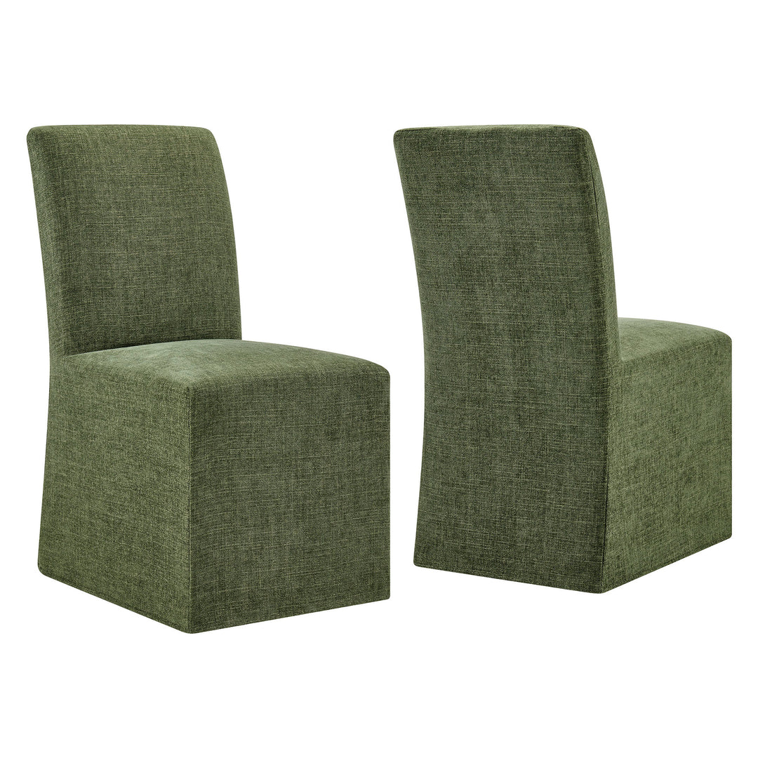 Aster Slub Weave Fabric Slipcovered Dining Chairs Set of 2 in Foliage