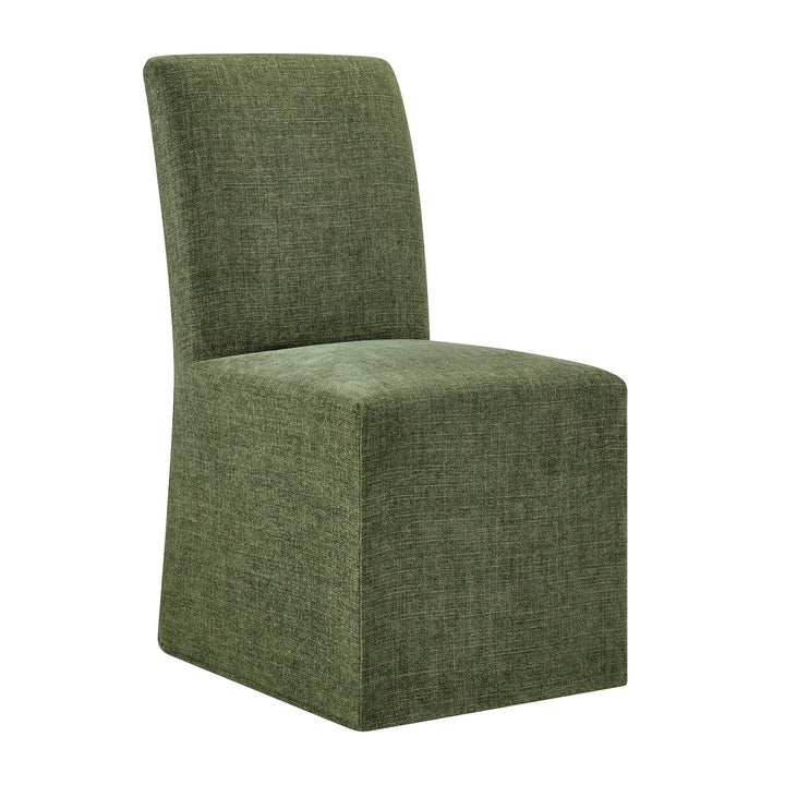 Aster Slub Weave Fabric Slipcovered Dining Chairs Set of 2 in Foliage