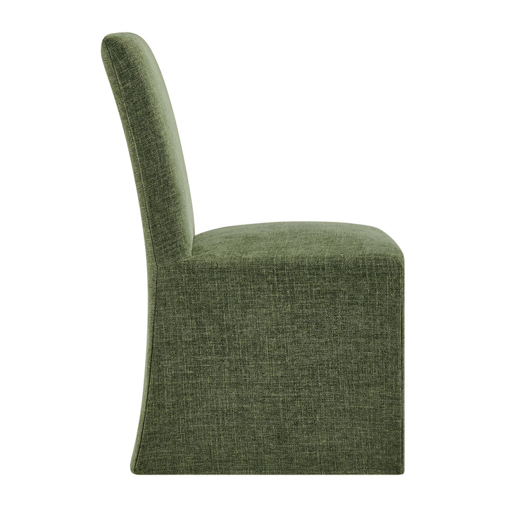 Aster Slub Weave Fabric Slipcovered Dining Chairs Set of 2 in Foliage