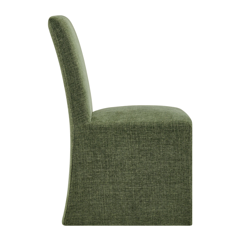 Aster Slub Weave Fabric Slipcovered Dining Chairs Set of 2 in Foliage