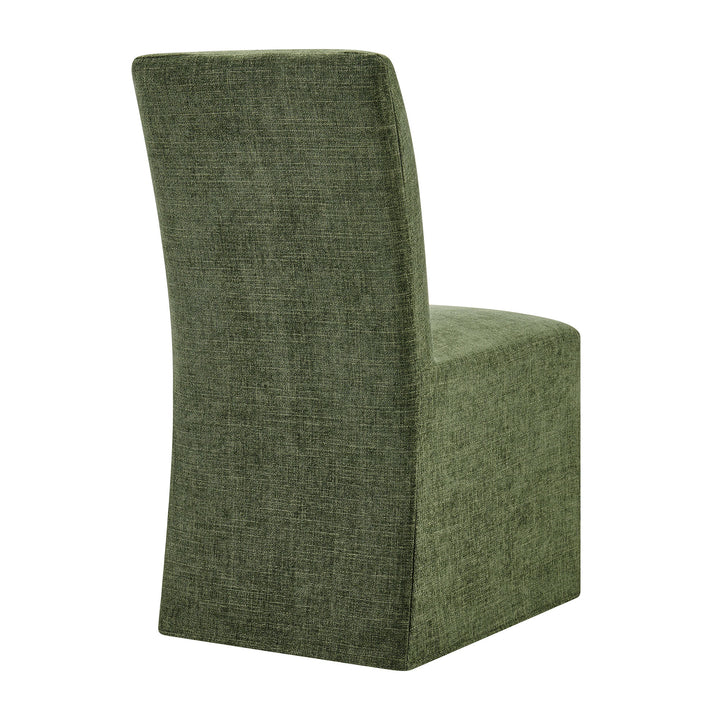 Aster Slub Weave Fabric Slipcovered Dining Chairs Set of 2 in Foliage