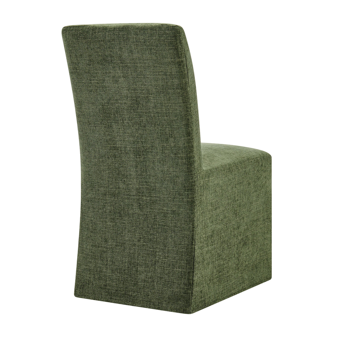 Aster Slub Weave Fabric Slipcovered Dining Chairs Set of 2 in Foliage