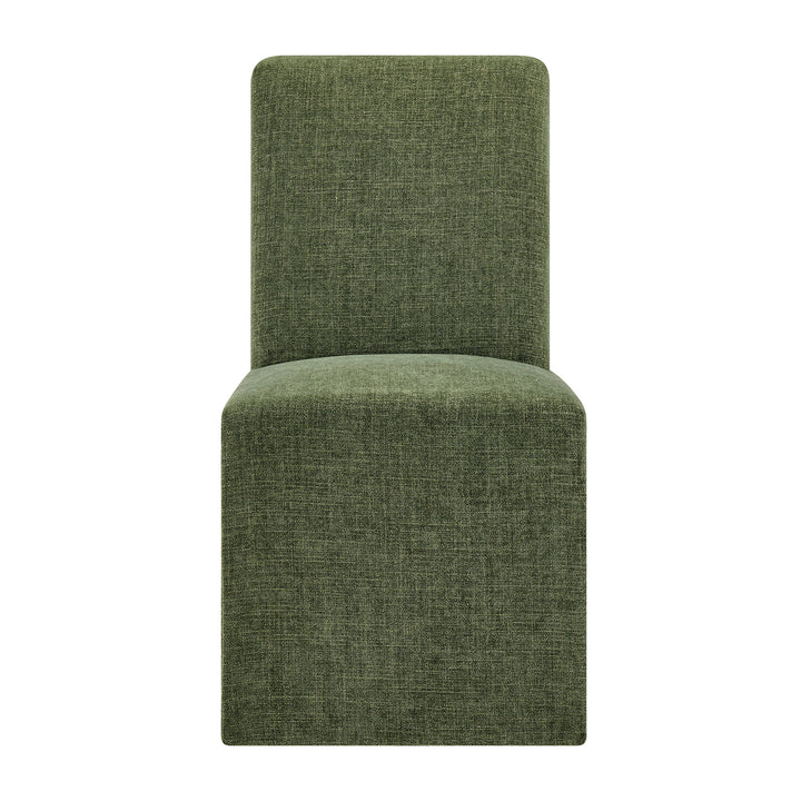 Aster Slub Weave Fabric Slipcovered Dining Chairs Set of 2 in Foliage