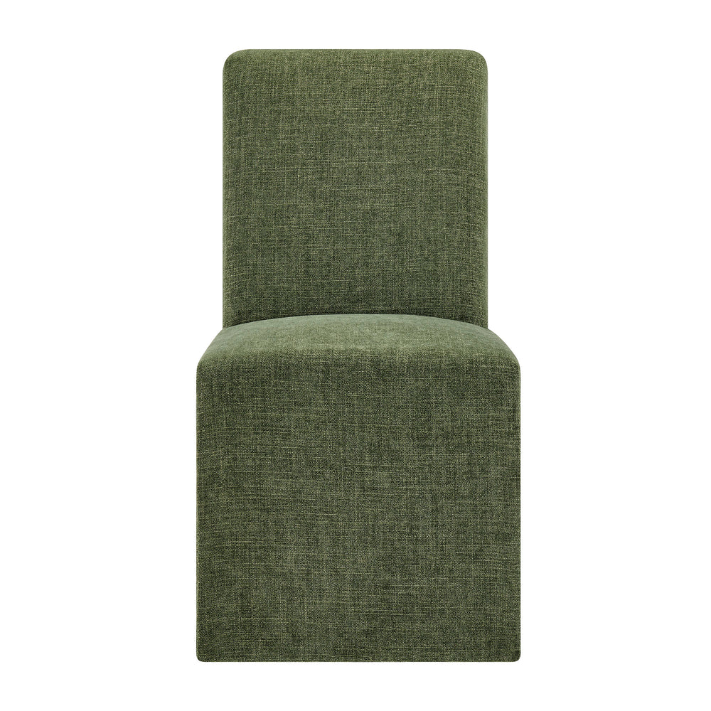Aster Slub Weave Fabric Slipcovered Dining Chairs Set of 2 in Foliage