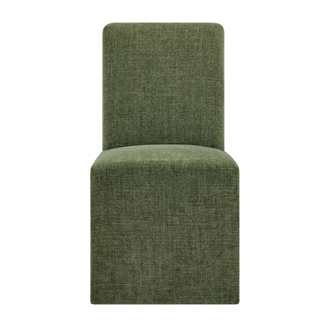 Aster Slub Weave Fabric Slipcovered Dining Chairs Set of 2 in Foliage