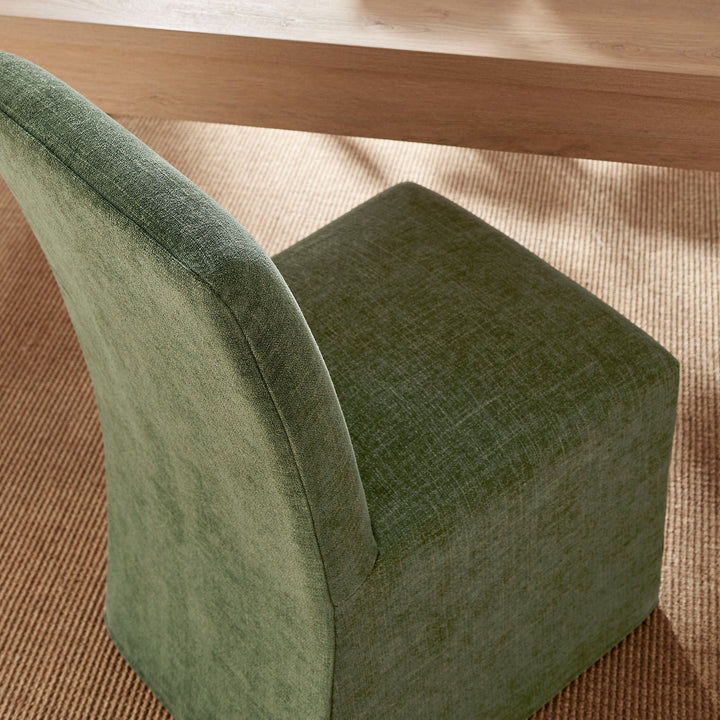Aster Slub Weave Fabric Slipcovered Dining Chairs Set of 2 in Foliage