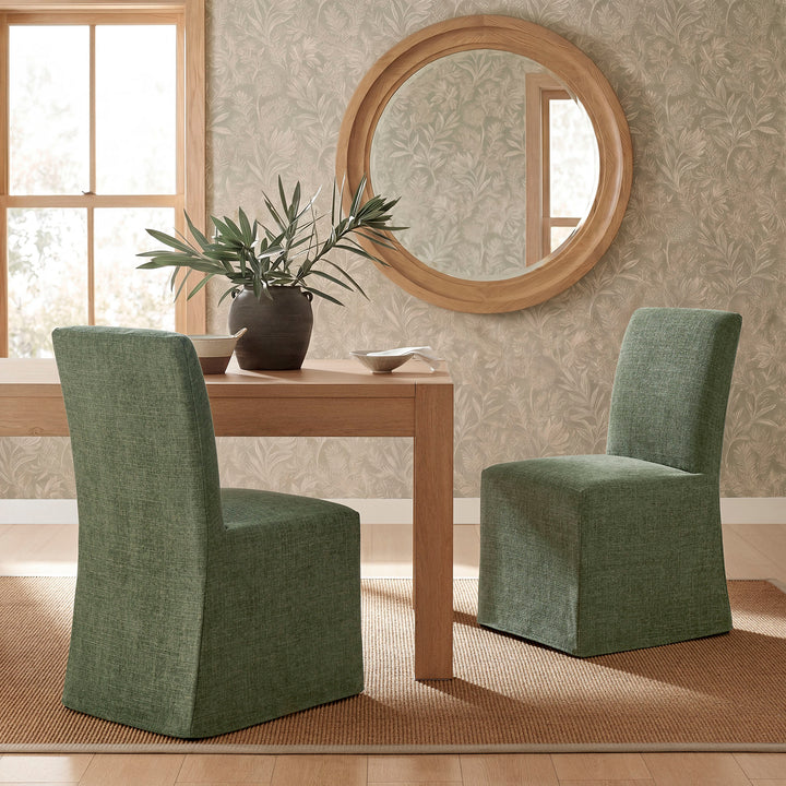 Aster Slub Weave Fabric Slipcovered Dining Chairs Set of 2 in Foliage